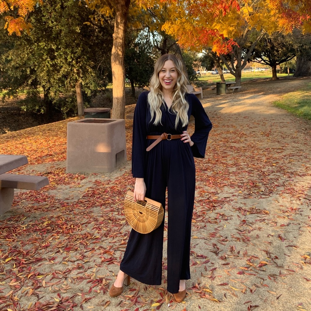 Wide leg bell sleeve jumpsuit